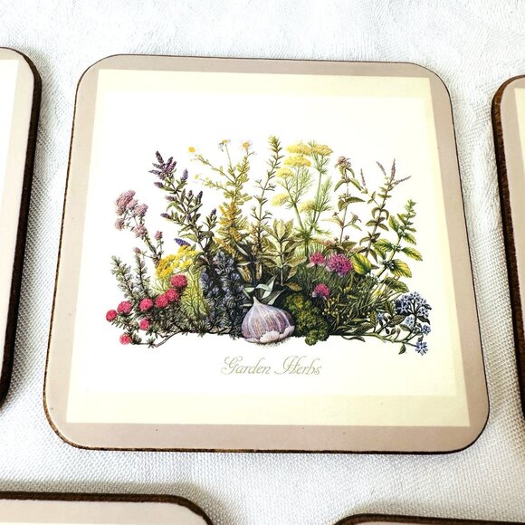 Pimpernel De Luxe Garden Herbs Coasters Set of 5 Garlic Rosemary Thyme Cork 4” - Picture 6 of 10